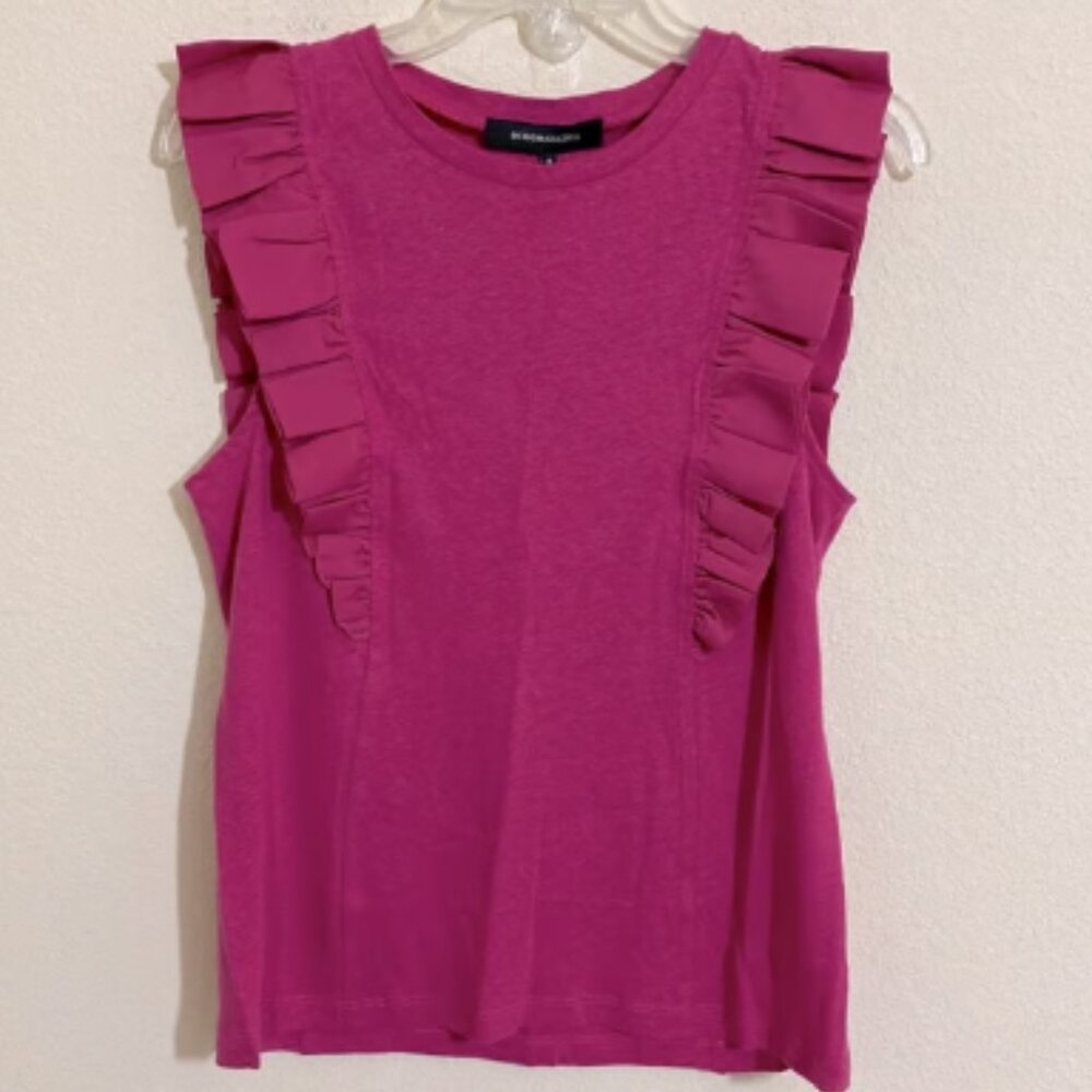 BCBGMAXAZRIA Sleeveless Blouse Top w Ruffles HOT PINK Women’s Size XS